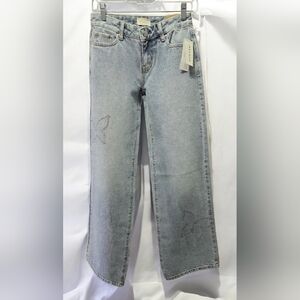 PacSun Casey Low Rise Baggy Wide Leg Jeans 23 NWT Butterfly Rhinestone Y2K